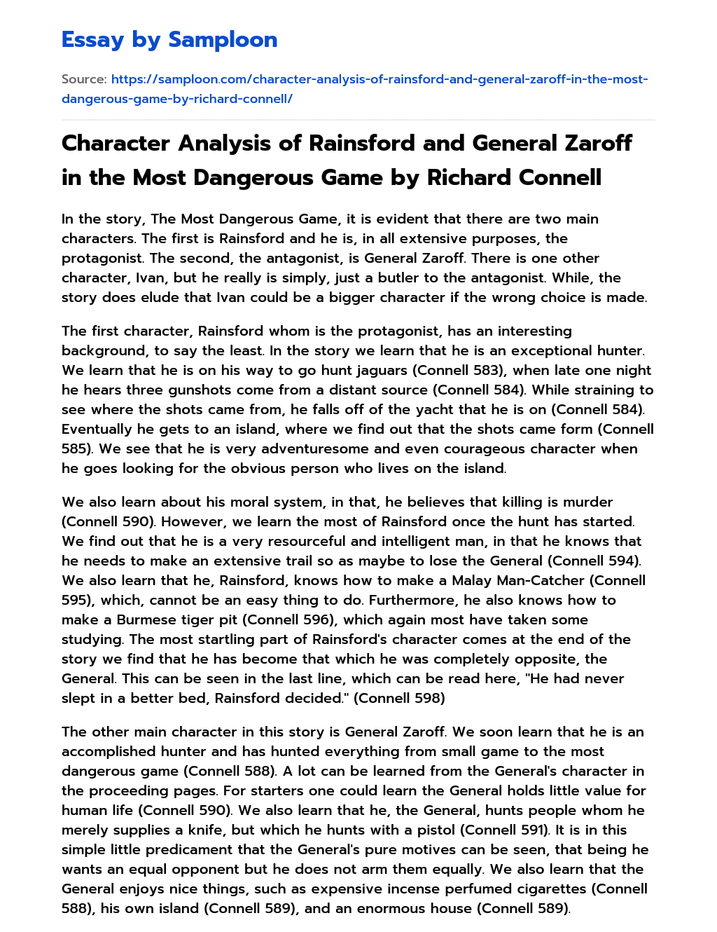 thesis statement about general zaroff