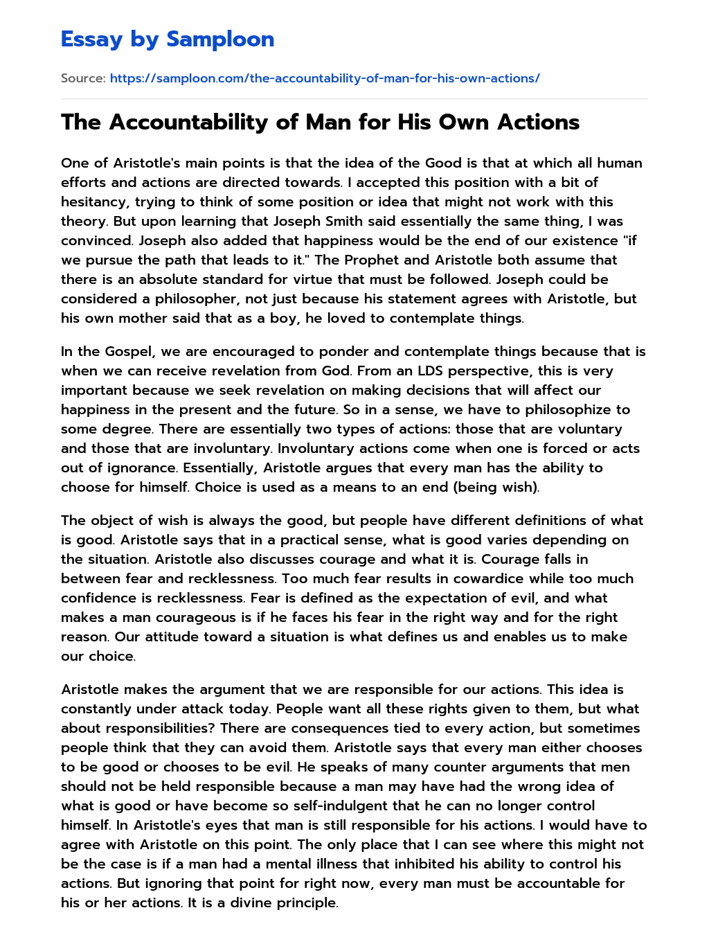 The Accountability of Man for His Own Actions essay