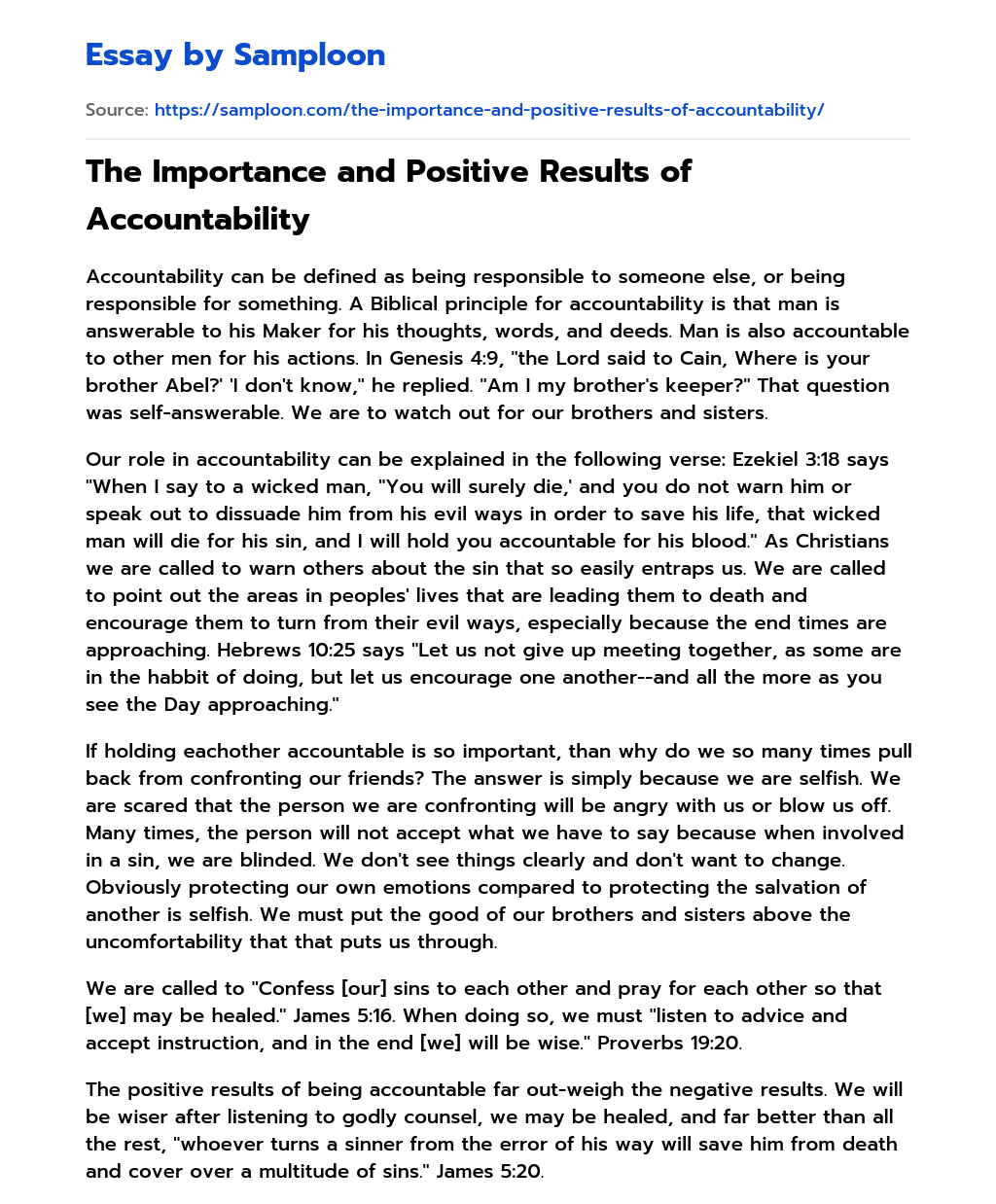 The Importance and Positive Results of Accountability essay