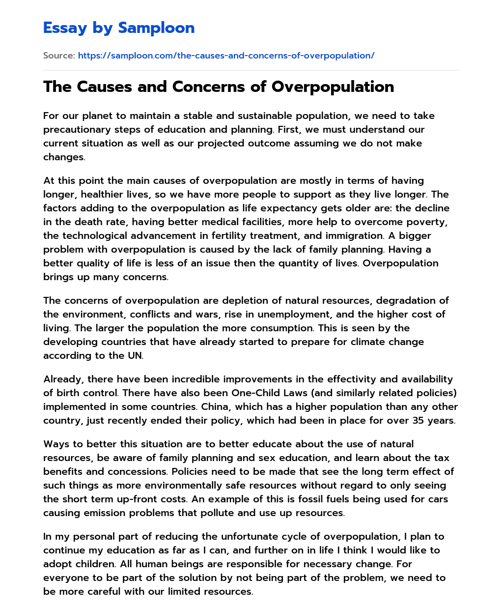 The Causes and Concerns of Overpopulation essay