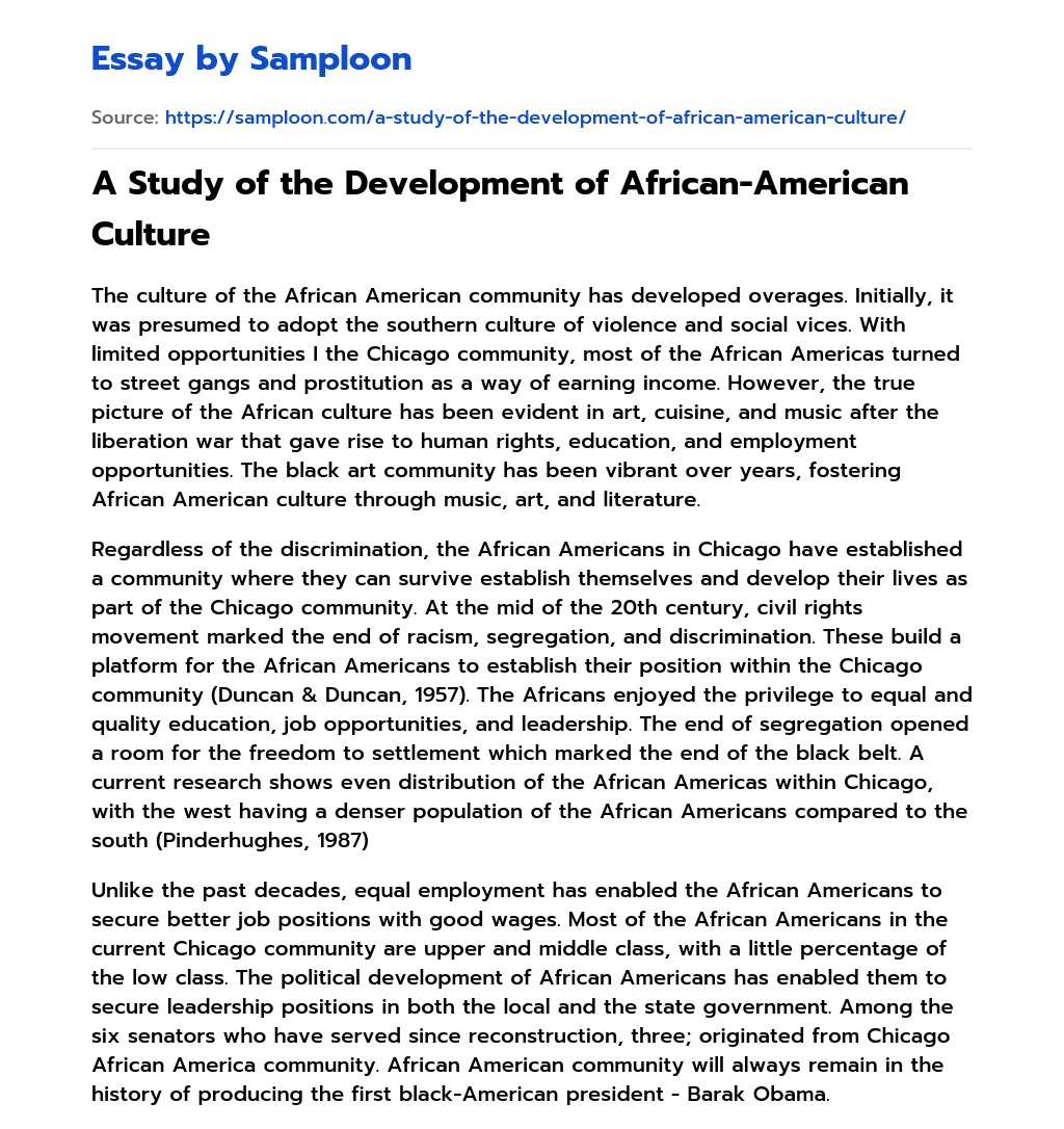 A Study of the Development of African-American Culture essay