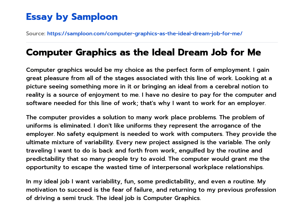 Computer Graphics as the Ideal Dream Job for Me essay