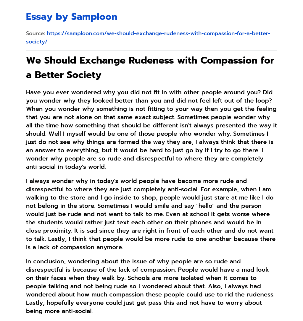 We Should Exchange Rudeness with Compassion for a Better Society essay
