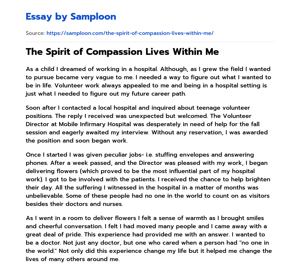 The Spirit of Compassion Lives Within Me essay
