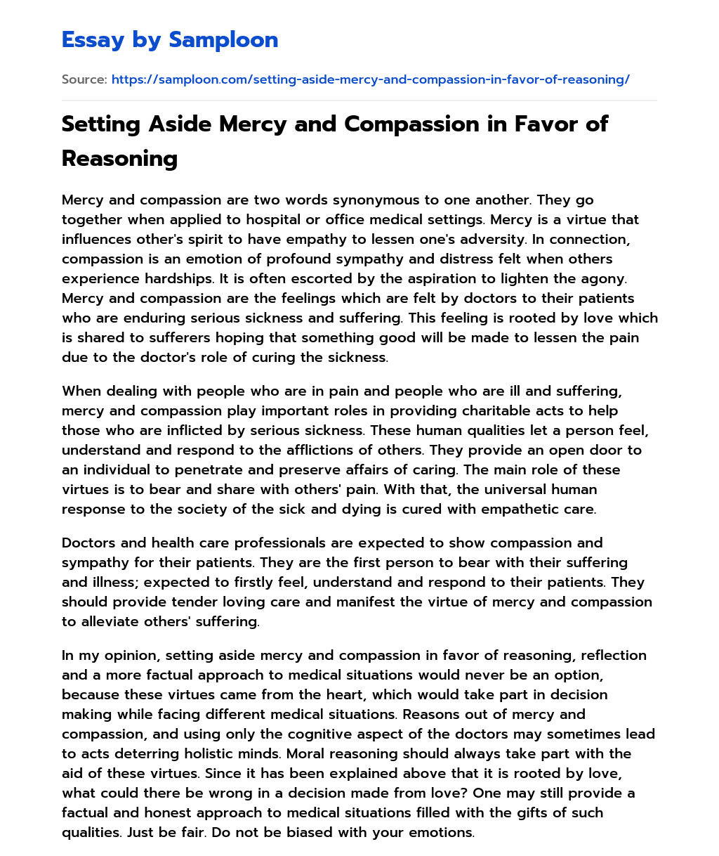 Setting Aside Mercy and Compassion in Favor of Reasoning essay