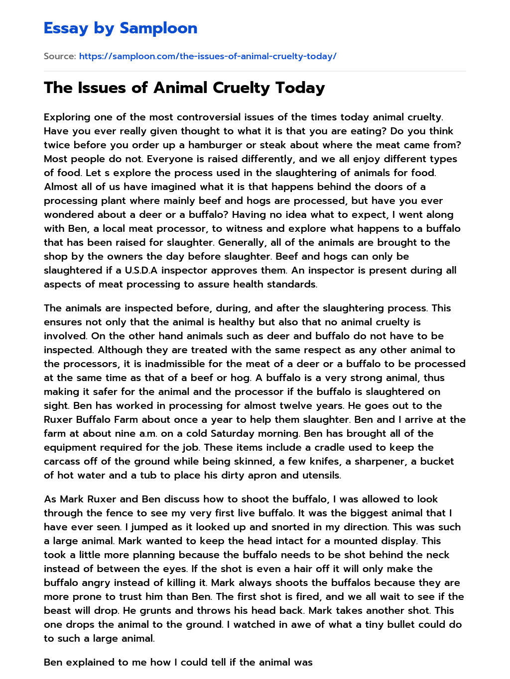 The Issues of Animal Cruelty Today essay
