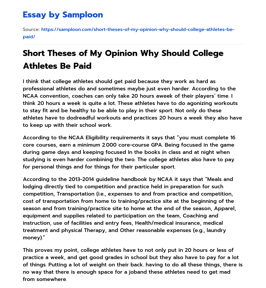  Short Theses Of My Opinion Why Should College Athletes Be Paid Free 