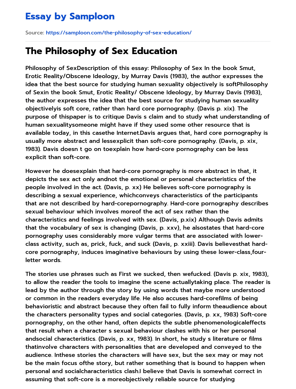 The Philosophy of Sex Education essay
