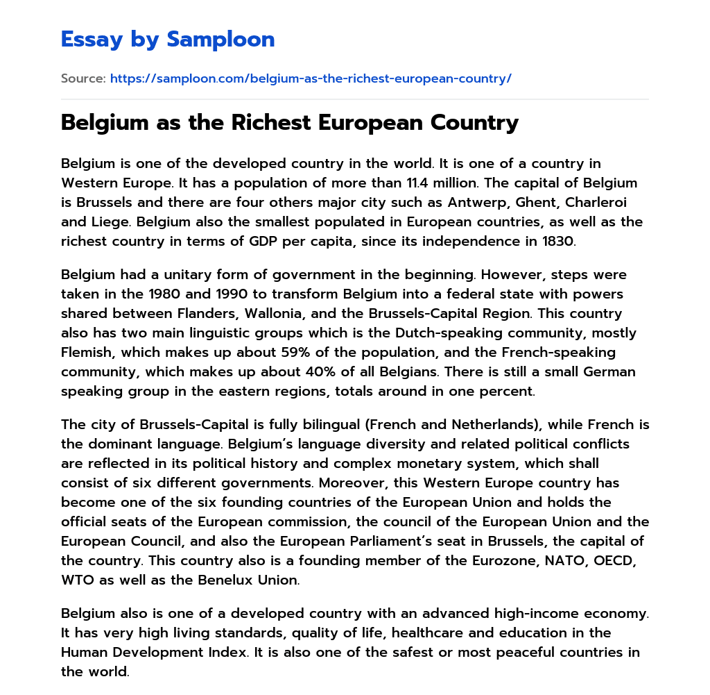 Belgium as the Richest European Country essay