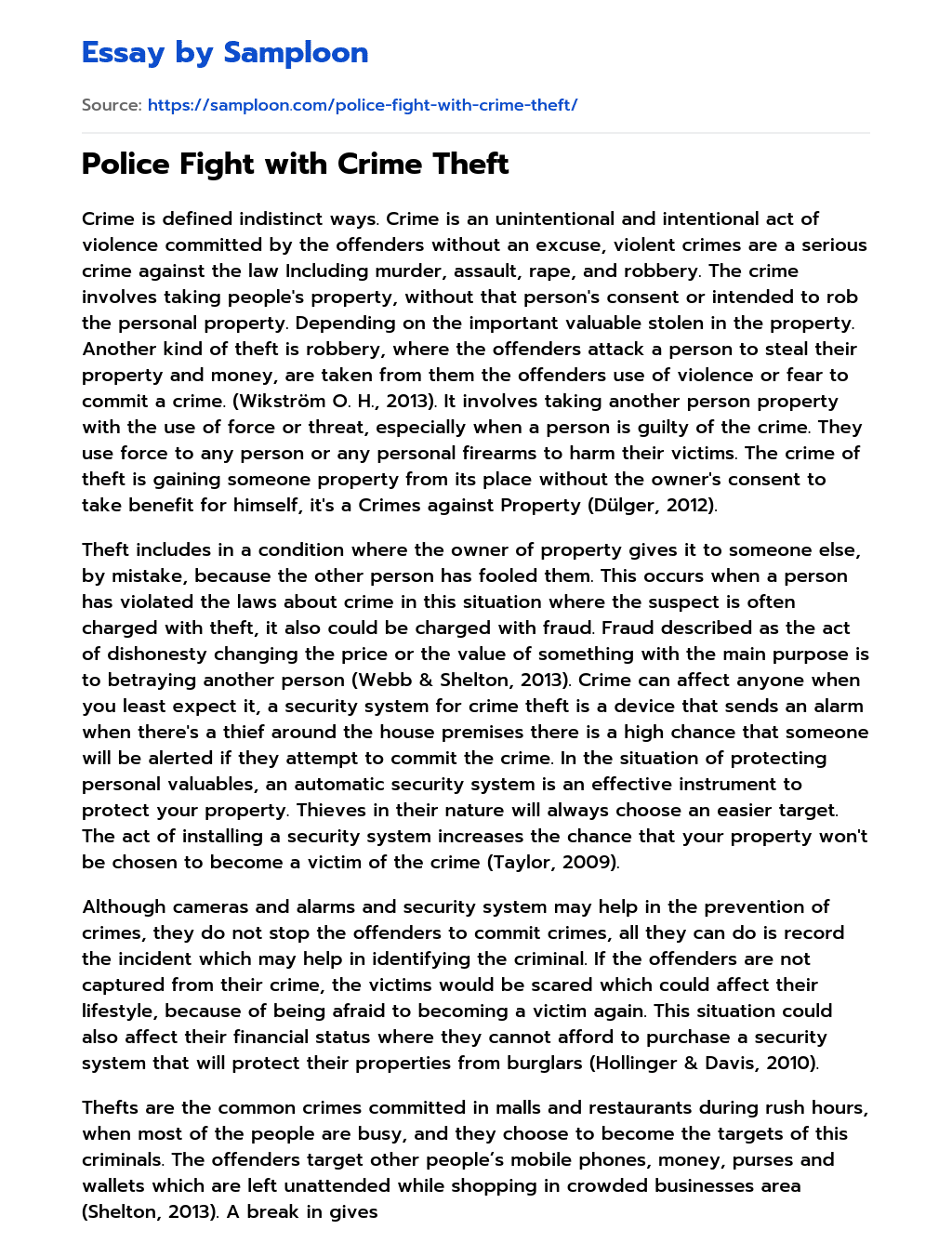 Police Fight with Crime Theft essay
