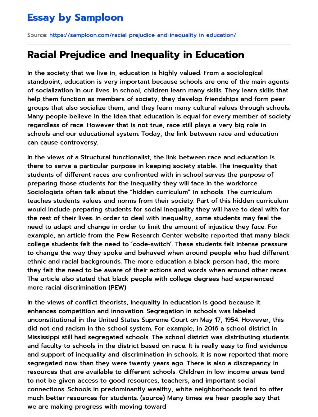 Racial Prejudice and Inequality in Education essay