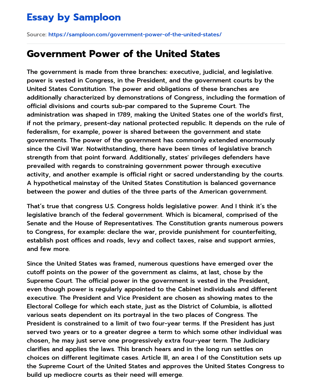 Government Power of the United States essay