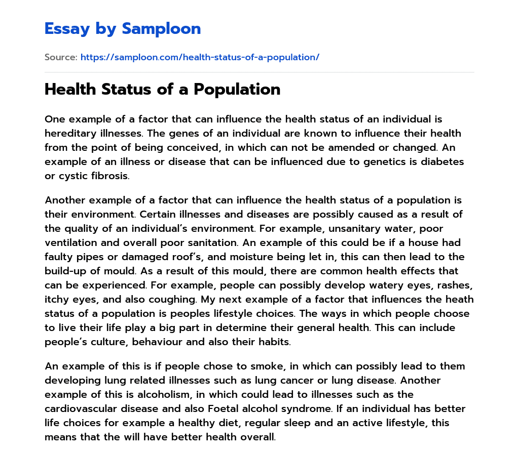 Health Status of a Population essay