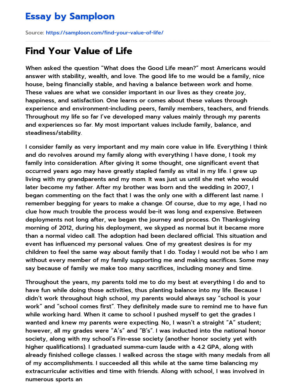 Find Your Value of Life essay