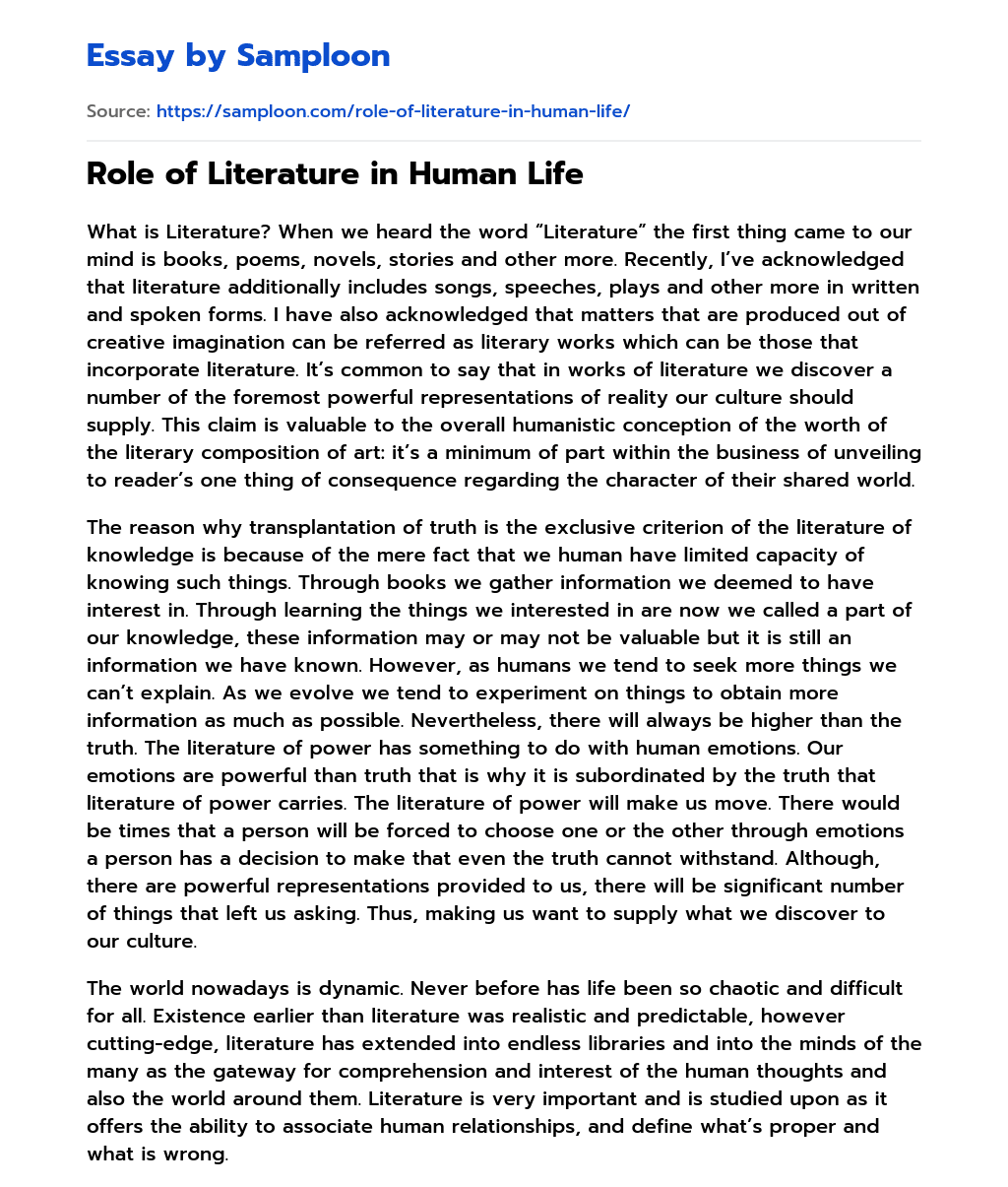 role-of-literature-in-human-life-free-essay-sample-on-samploon