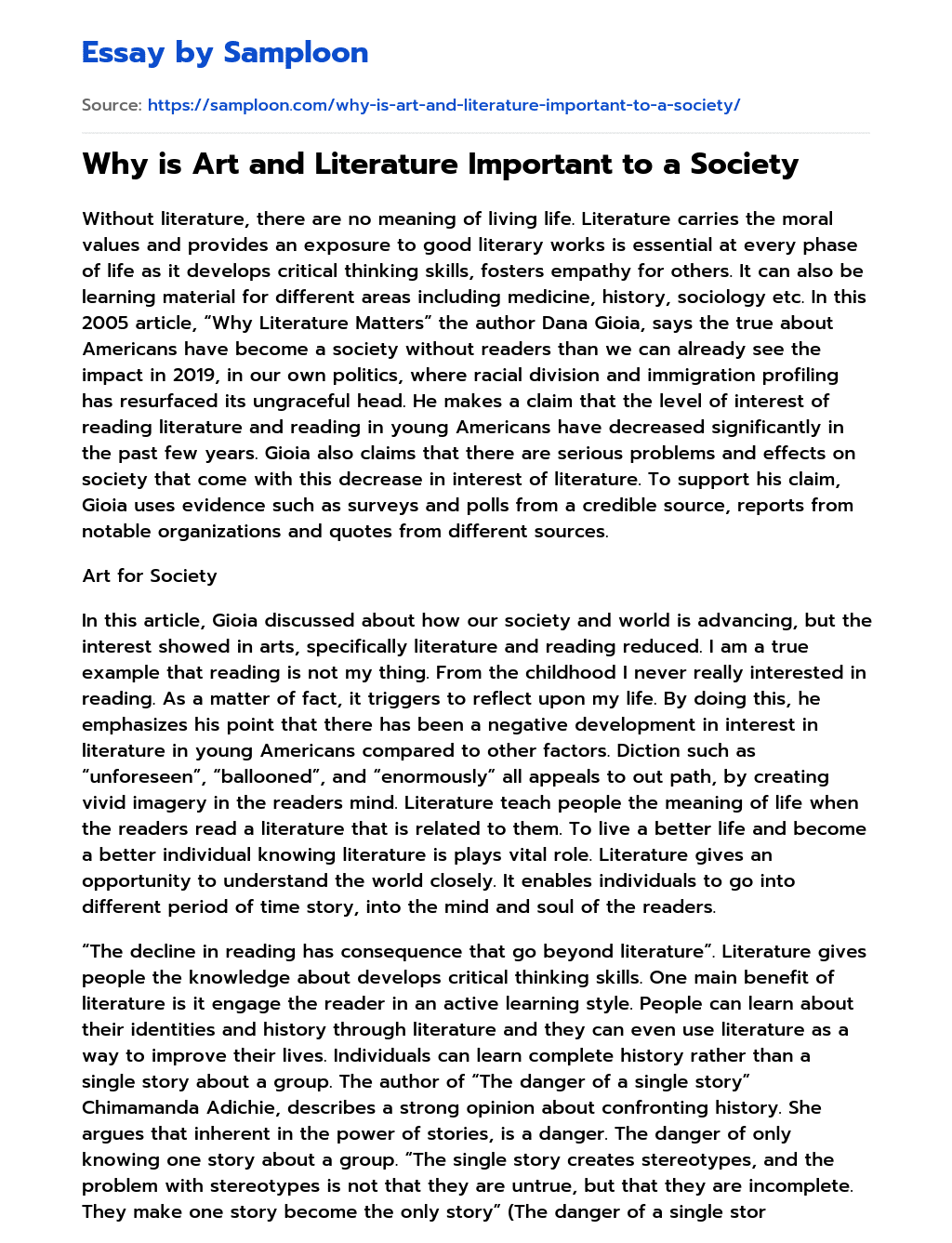 essay about art and literature