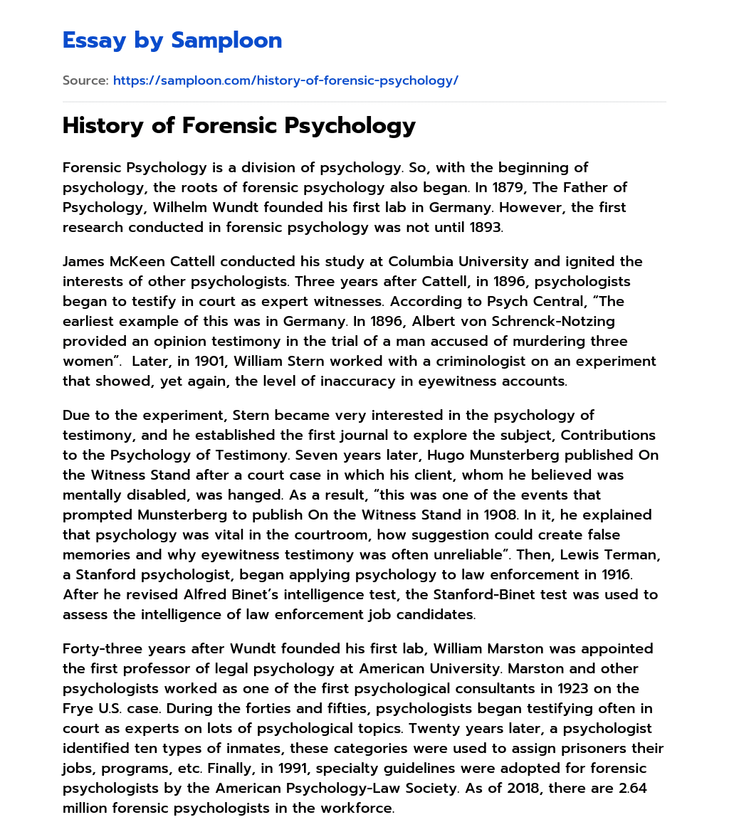 History of Forensic Psychology essay