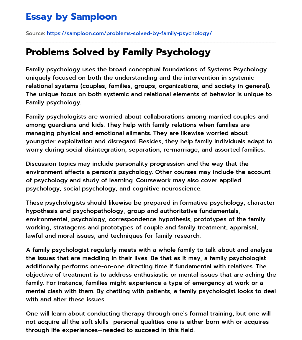 Problems Solved by Family Psychology essay