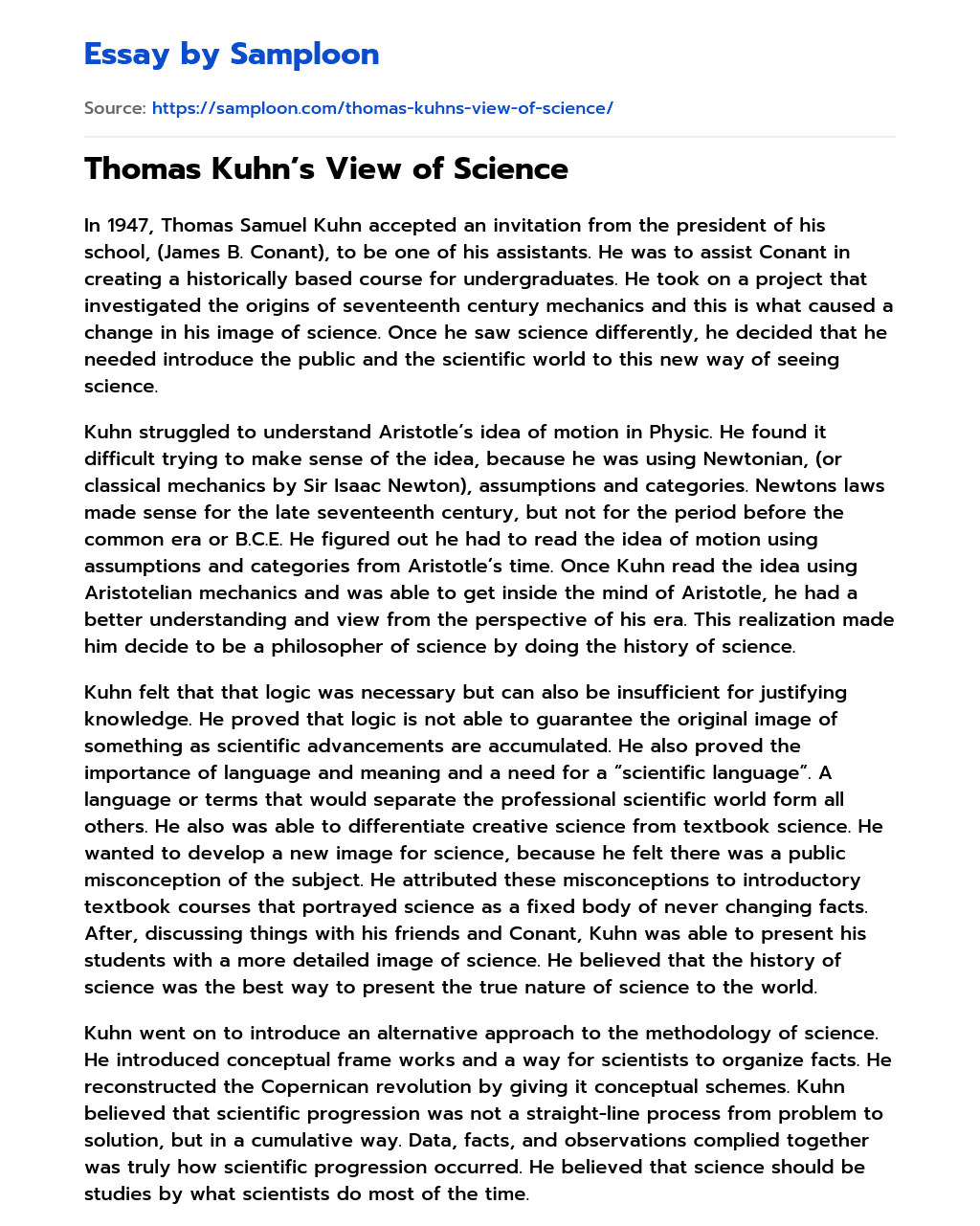 Thomas Kuhn’s View of Science essay