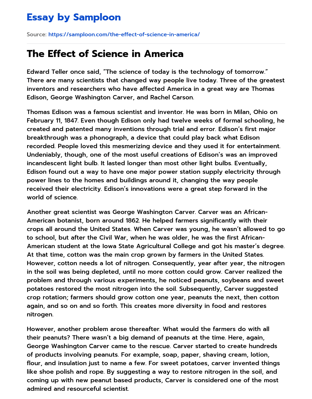 The Effect of Science in America essay