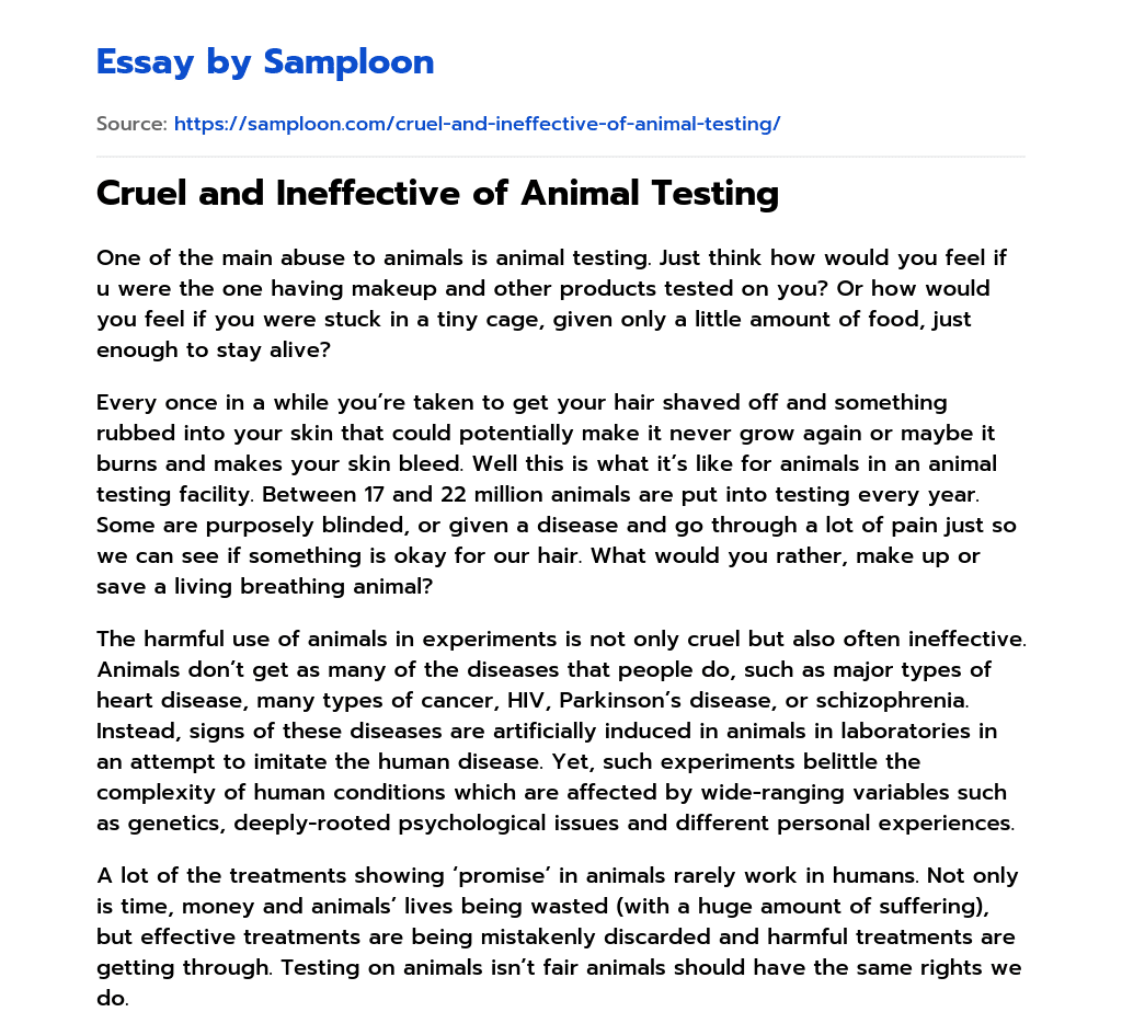 Cruel and Ineffective of Animal Testing essay