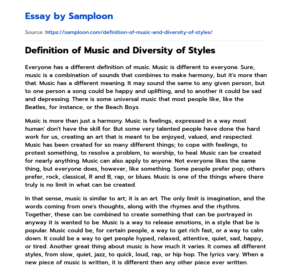 Definition of Music and Diversity of Styles essay
