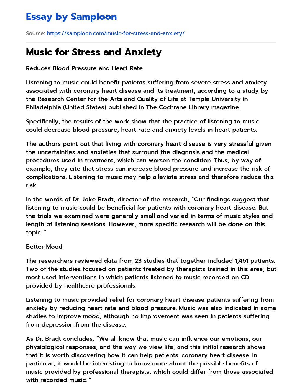Music for Stress and Anxiety essay