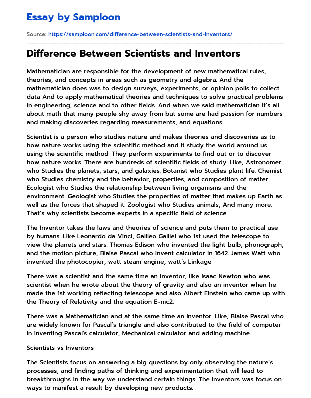 Difference Between Scientists and Inventors essay