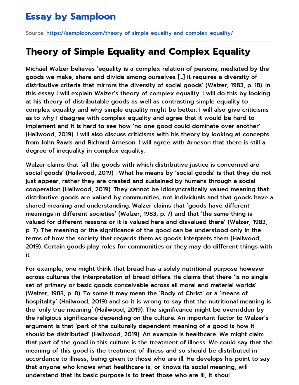 Theory of Simple Equality and Complex Equality essay
