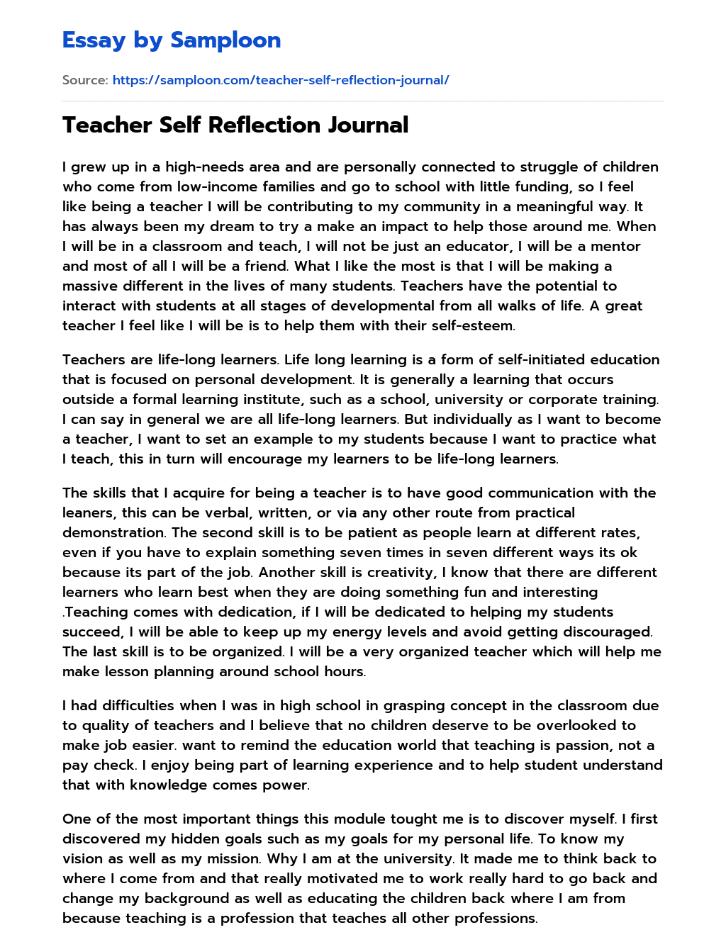 describe teaching experience essay