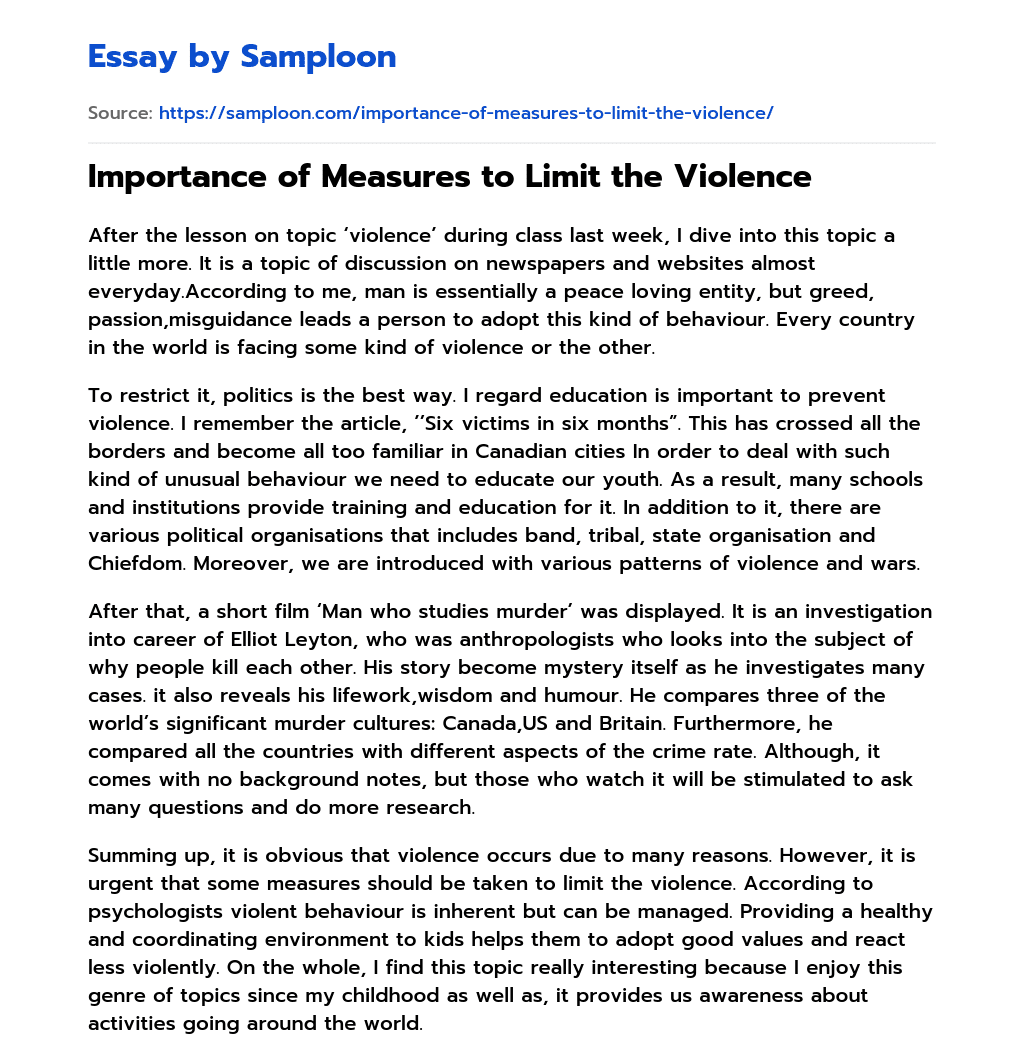 Importance of Measures to Limit the Violence essay
