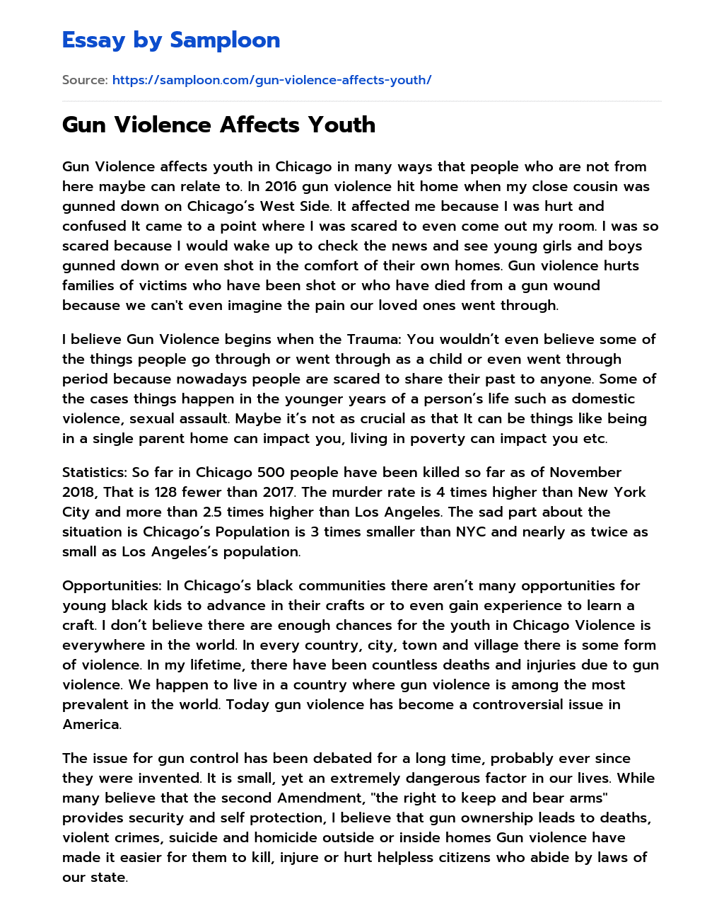 Gun Violence Affects Youth essay