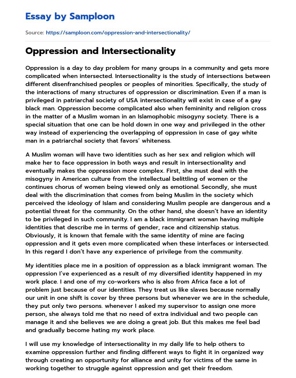 Oppression and Intersectionality essay