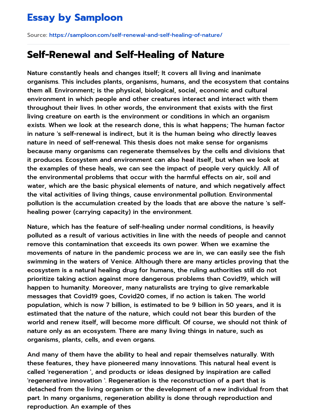 Self-Renewal and Self-Healing of Nature essay