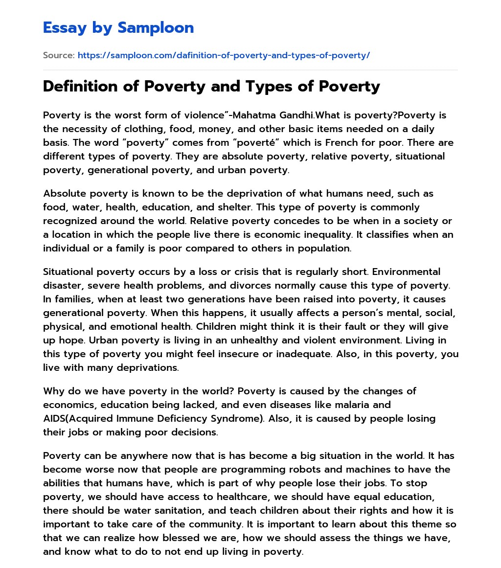 what is poverty definition essay