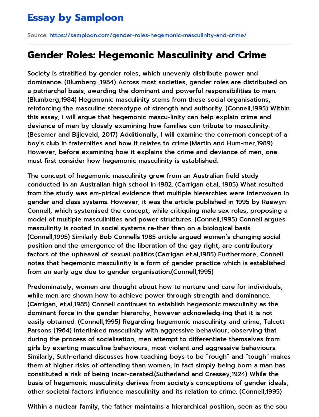 Gender Roles: Hegemonic Masculinity and Crime essay