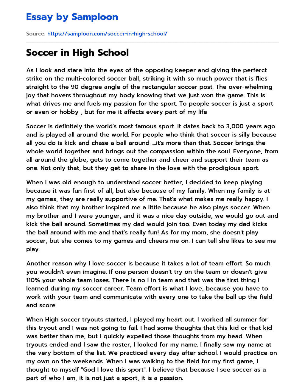 Soccer in High School essay