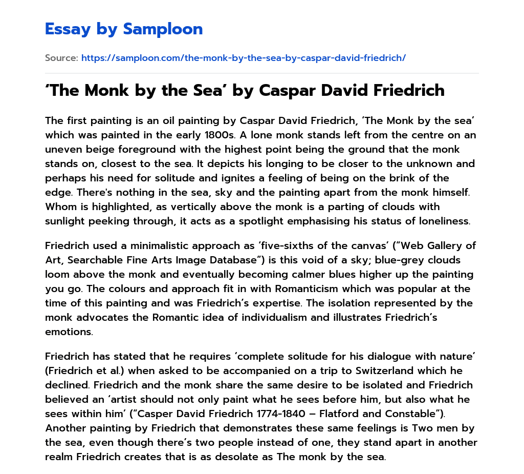‘The Monk by the Sea’ by Caspar David Friedrich Analytical Essay essay