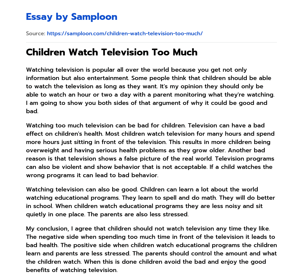 Children Watch Television Too Much essay