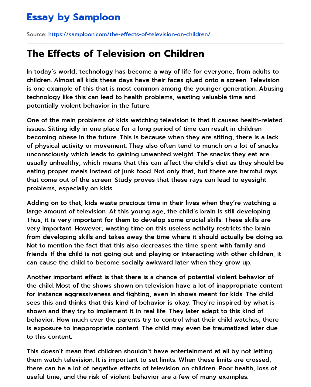 The Effects of Television on Children essay