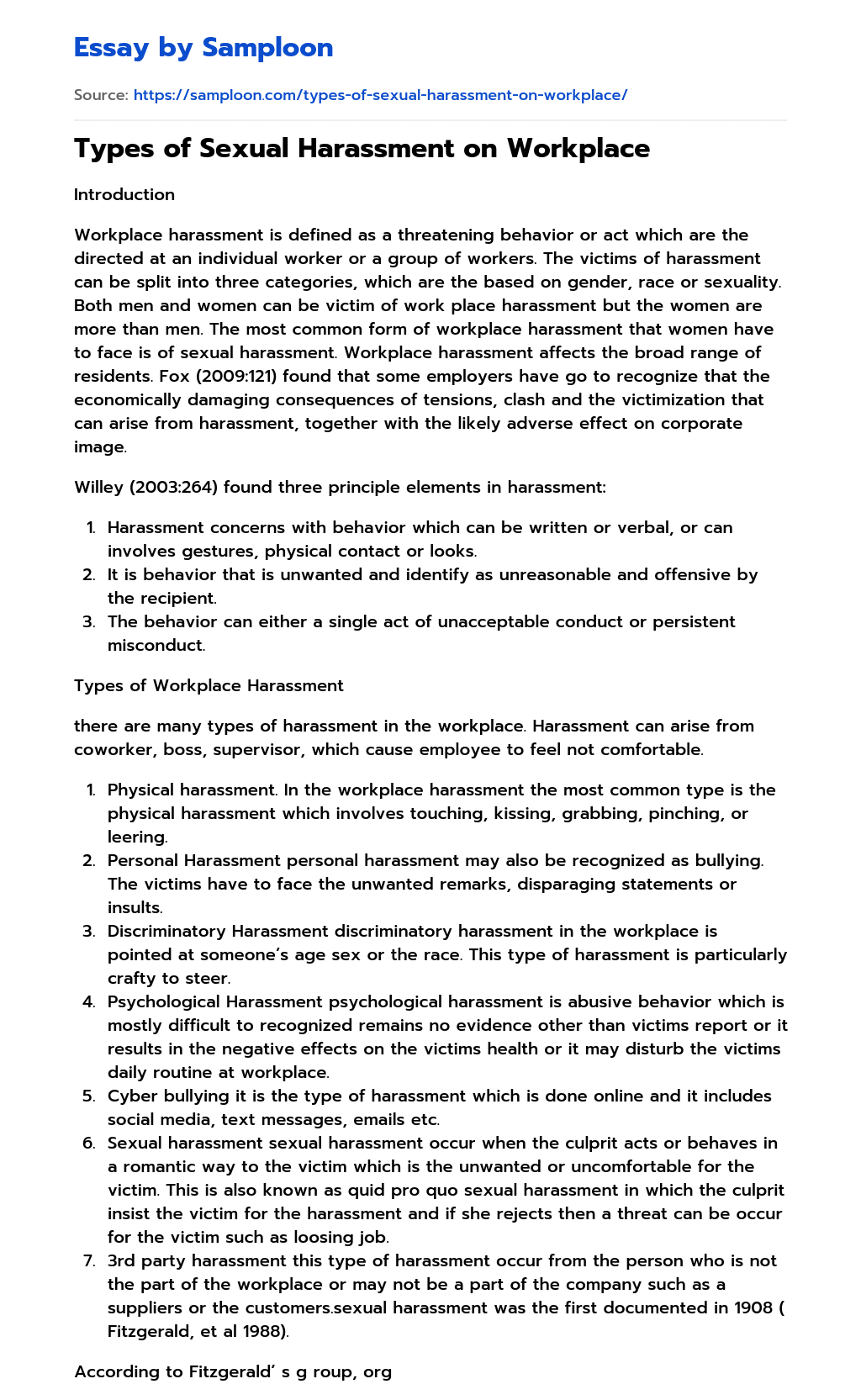 Types of Sexual Harassment on Workplace essay