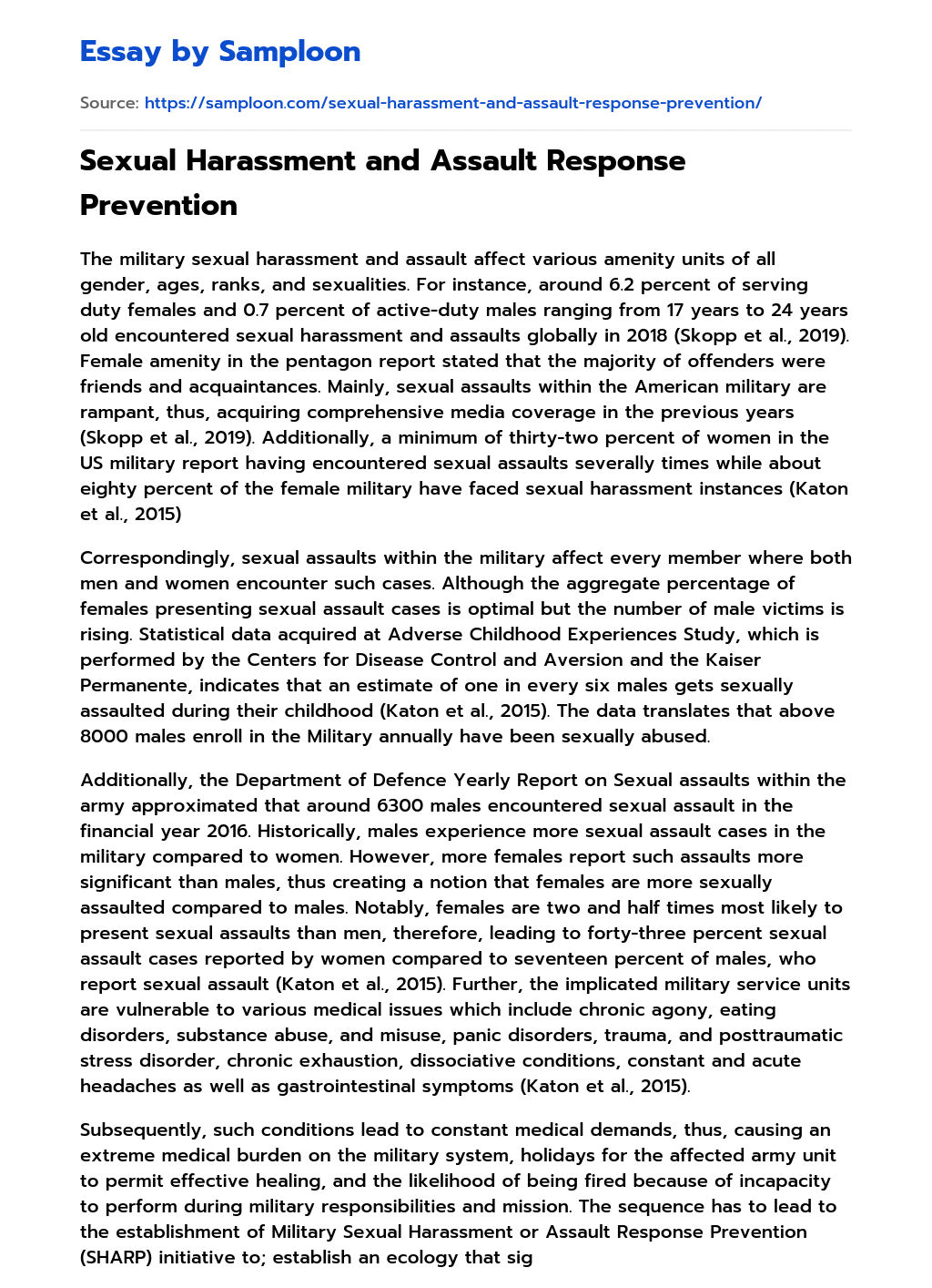 Sexual Harassment and Assault Response Prevention essay