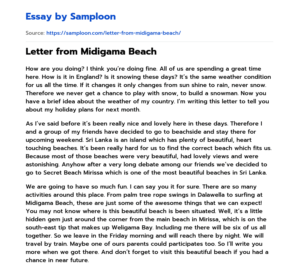 Letter from Midigama Beach essay