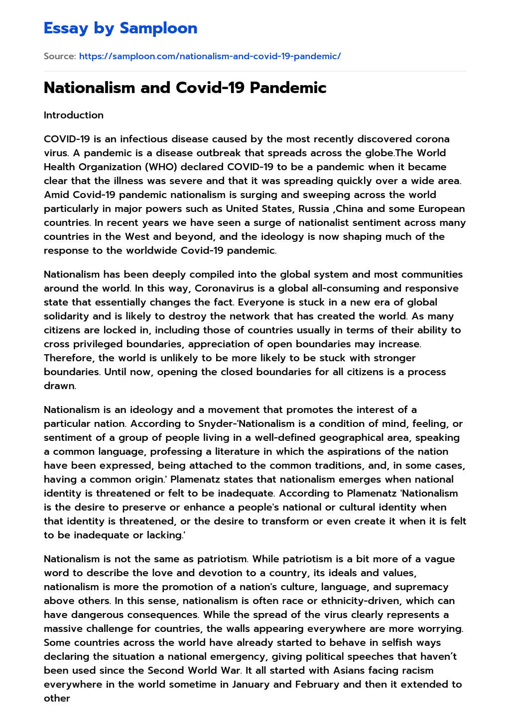 example of an essay on covid 19