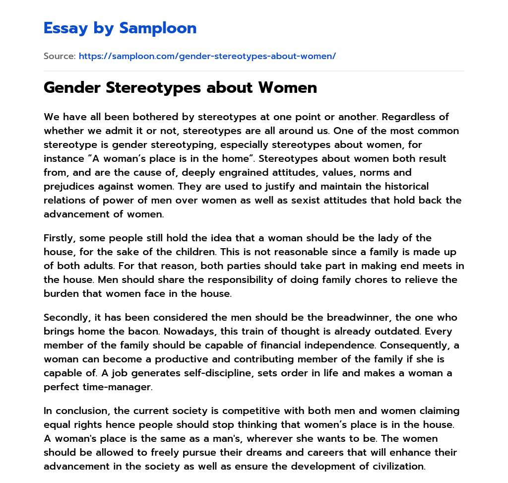 Gender Stereotypes about Women essay