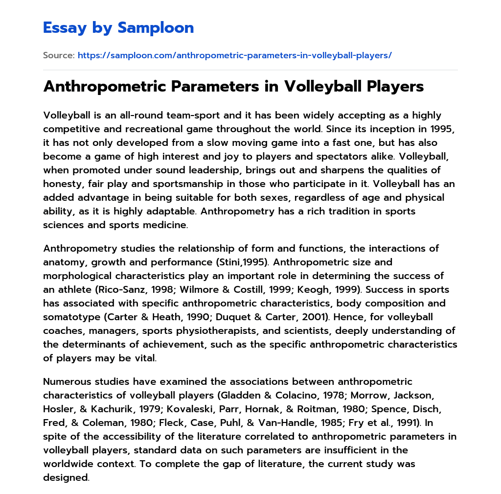 Anthropometric Parameters in Volleyball Players essay