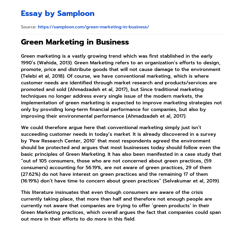 Green Marketing in Business essay