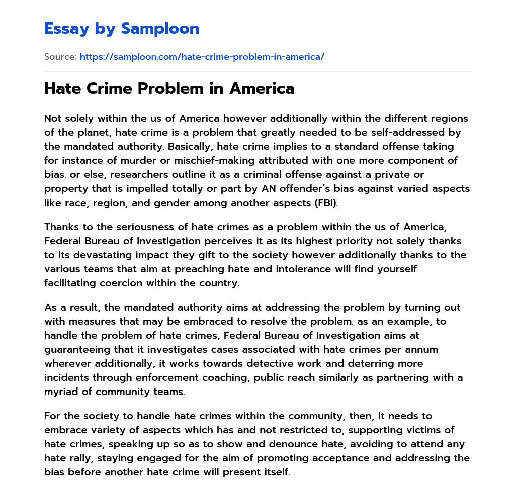 Hate Crime Problem in America essay