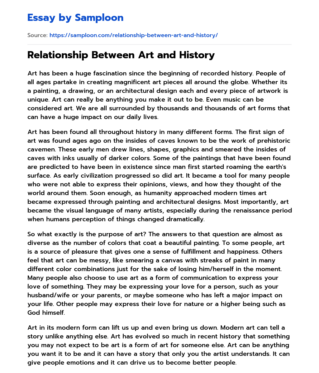Relationship Between Art and History essay