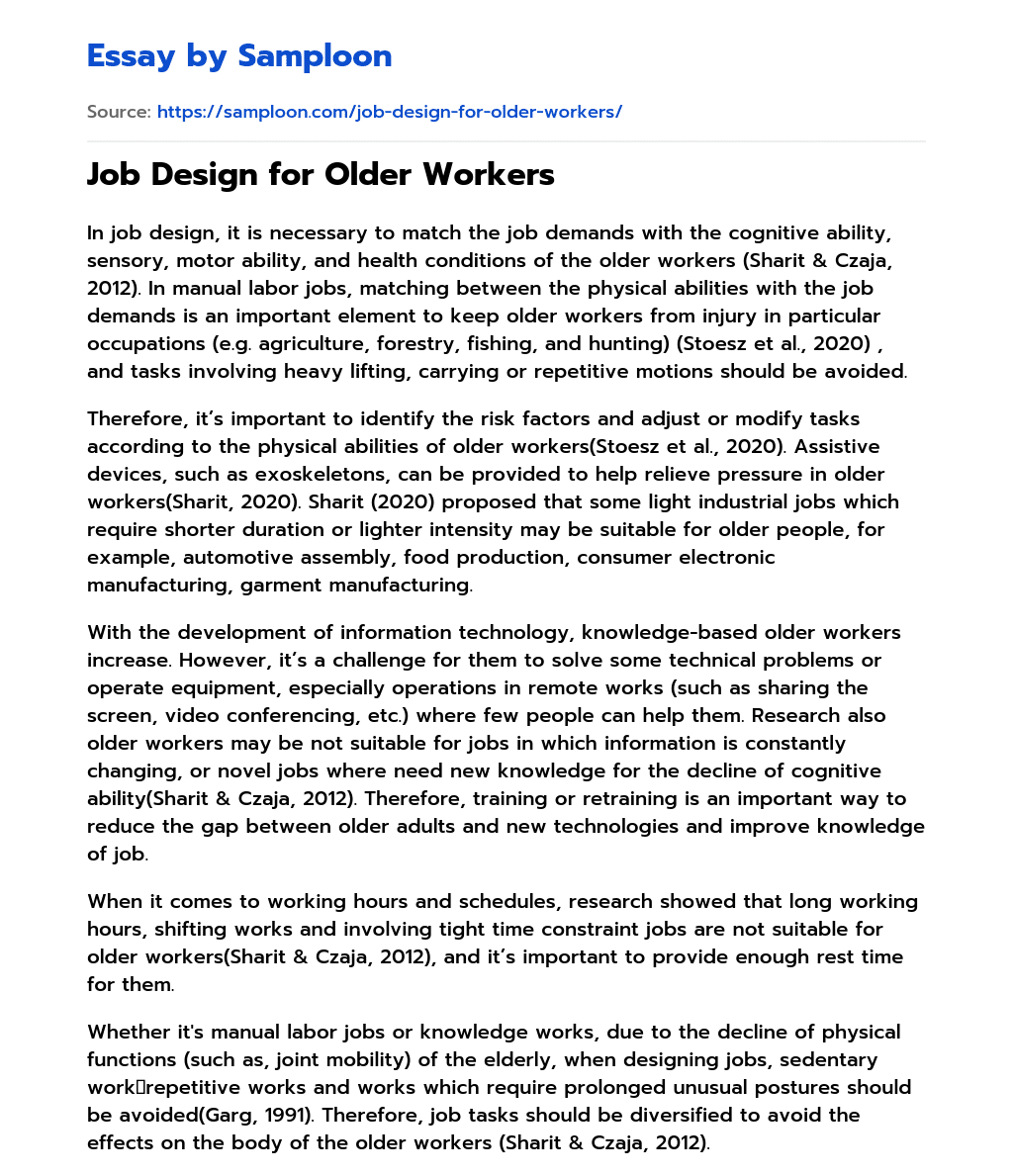 Job Design for Older Workers essay